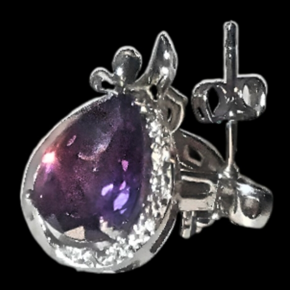 Amethyst and Swarvorski Crystal Tear Drop Earrings - Picture 3 of 5